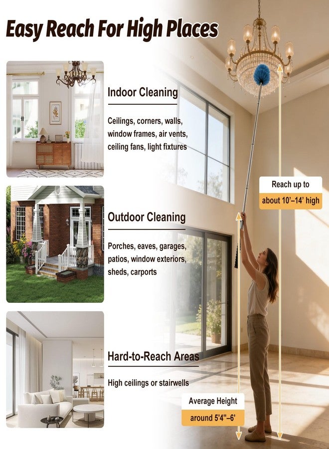 DAKEPOLE Cobweb Duster Brush with Extension Pole, Lightweight 5ft Long Spider Web Cobwebs Ceiling Fan Dust Cleaning Brush Kit with Washable Head,for Ceiling Fan, Furniture, Eaves,Vent, Roof House Cleaning - Image 2